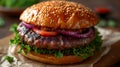 Photography of homemade tasty burger. Delicious fresh American food