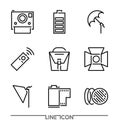 Photography icon set; Multimedia flat thin line Icons vector