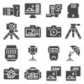 Photography icons set. Illustration EPS10. Digital photo camera equipment Royalty Free Stock Photo