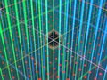 Photography of kaleidoscope made of lasers beams shaped as firewall field.