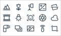 photography line icons. linear set. quality vector line set such as cropping, image file, flash, remote control, image files,