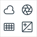 photography line icons. linear set. quality vector line set such as exposure, rule of thirds, aperture