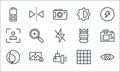 Photography line icons. linear set. quality vector line set such as view, light, face detection, grid, download, camera focus,