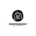 Photography logo with camera icon symbol outline stroke grunge enzo dry brush ink hand drawing style