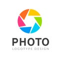 Photography logo template modern vector creative symbol. Shutter lens camera icon design element Royalty Free Stock Photo