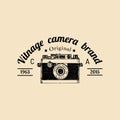 Photography logo. Vector vintage old camera label, badge, emblem. Hand sketched illustration for studio, store etc. Royalty Free Stock Photo