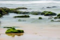 Photography of long exposure of the tide and algae on the rocks of the shore of Guincho Beach, Santa Cruz