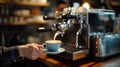 Photography of skilled barista making a latte art at cozy coffee shop. AIG42. Royalty Free Stock Photo