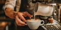 Photography of skilled barista making a latte art at cozy coffee shop. AIG42. Royalty Free Stock Photo