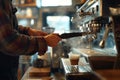 Photography of skilled barista making a latte art at cozy coffee shop. AIG42. Royalty Free Stock Photo