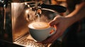 Photography of skilled barista making a latte art at cozy coffee shop. AIG42. Royalty Free Stock Photo