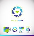 Photography shutter aperture love heart logo icon design