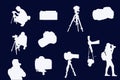 photography Silhouettes, camera Silhouette, Photographer Silhouette, camera with tripod Silhouette Royalty Free Stock Photo