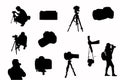 photography Silhouettes, camera Silhouette, Photographer Silhouette, camera with tripod Silhouette Royalty Free Stock Photo