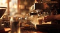 Photography of skilled barista making a latte art at cozy coffee shop. AIG42. Royalty Free Stock Photo