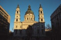 St. Stephen\'s Basilica in Budapest (Hungary) during sunset with clear blue sky - historical church Royalty Free Stock Photo