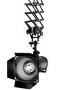 Photography studio flash on ceiling pantograph isolated on white with curtain Royalty Free Stock Photo