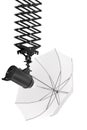 Photography studio flash on ceiling pantograph with umbrella isolated on white Royalty Free Stock Photo