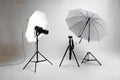 Photography studio setup with lighting equipment Royalty Free Stock Photo