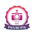 Photography vintage logo with camera, emblem