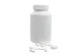 Photography of White plastic bottle with pills. Medicine white tablets bottle isolated without shadow over white background Royalty Free Stock Photo