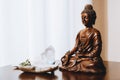 Zen and Buddhism meditation with crystals and medicinal herbs