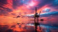 photogrph oil rig gulf of mexico A dramatic sunset serves as