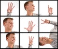Photomontage of handsome man with hand gestures Royalty Free Stock Photo