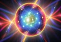 Photon, quantum, particle of light. Light and particle interplay on subject of science, education, computing and modern technology