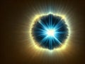 Photon, quantum, particle of light. Light and particle interplay on subject of science, education, computing and modern technology