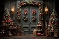 Photoreal Christmas Fantasy: Nutcracker Duo and Grand Wooden Door Royalty Free Stock Photo