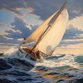Photorealism sailing in the storm. Royalty Free Stock Photo