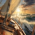 Photorealism sailing in the storm. Royalty Free Stock Photo