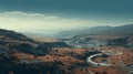 Photorealistic Animation Of A Dark Cyan And Orange Valley And Hill