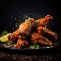 Photorealistic Bbq Chicken Wings On Black Background