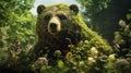 A Photorealistic Bear Dressed In Foliage: A Stunning Garden Visitor