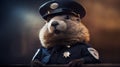 Photorealistic Beaver Police Officer: A Unique Depiction Of Animals
