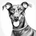 Photorealistic Black And White Doberman Pinscher Character Illustration