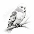 Photorealistic Black And White Parrot Drawing On Branch