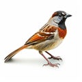 Photorealistic Brown And Red Bird Perched On White Background