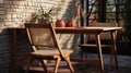 Photorealistic Brown Wooden Table And Chairs For Outdoor Patio
