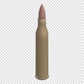 Photorealistic cartridge with a bullet in isometric, vector illustration.