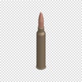 Photorealistic cartridge with a bullet in isometric, vector illustration.