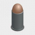 Photorealistic cartridge with a bullet in isometric, vector illustration.