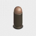 Photorealistic cartridge with a bullet in isometric, vector illustration.