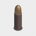 Photorealistic cartridge with a bullet in isometric, vector illustration.