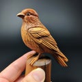 Handmade Wood Carving Of A Finch In Yasushi Nirasawa Style