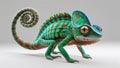 Photorealistic chameleon with curled tail and bulging eyes, isolated on white background Royalty Free Stock Photo