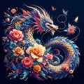 A photorealistic concept art of floral dragon, beautiful flowers, stunning, vibrant, vivid colors, mythical animal art