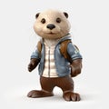 Photorealistic 3d Otter Character With Backpack - Detailed And Simplistic Art